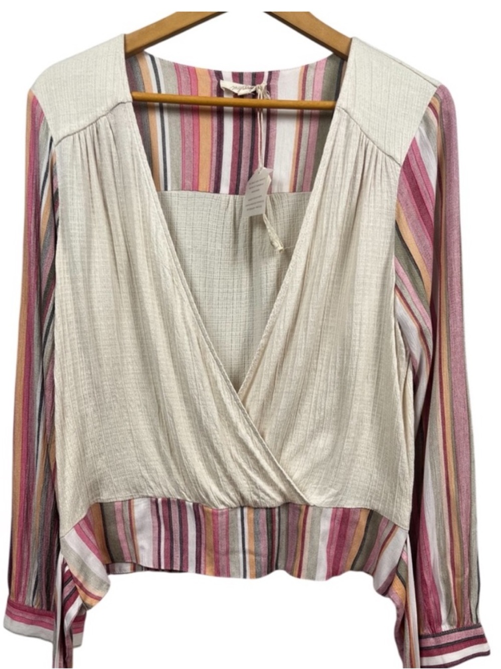 MYSTREE Boho Wrap Tie Front Blouse Gauze Peasant Top Cottagecore Large NWT